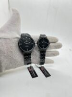 ATRONE Couple Wrist Watch Model 8001 Black Dial Black Chain
