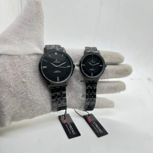 ATRONE Couple Wrist Watch Model 8001 Black Dial Black Chain