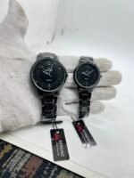 ATRONE Couple Wrist Watch Model 8001 Black Dial Black Chain with Diamond Cut Markers