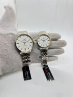 ATRONE Couple Wrist Watch Model 8001 White Dial Two Tone Golden and Silver Chain