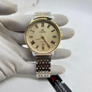 ATRONE Men’s Wrist Watch Golden Dial Two Tone Silver and Golden Chain
