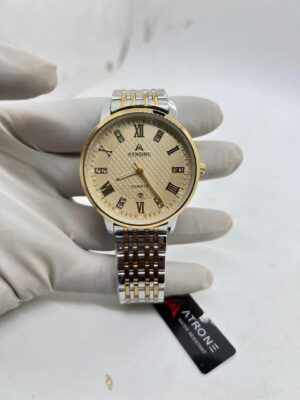ATRONE Men’s Wrist Watch Golden Dial Two Tone Silver and Golden Chain