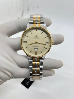 ATRONE Men’s Wrist Watch (Gold & Silver Chain, Gold Dial with Date) #AT11
