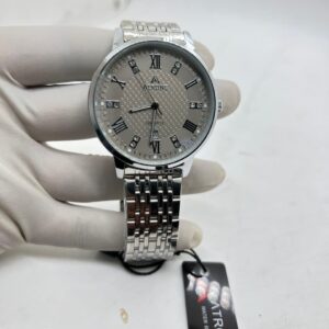 ATRONE Men’s Wrist Watch (Silver Chain, Grey Dial with Stones & Date) #AT05