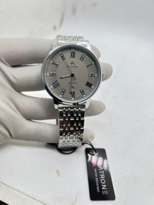 ATRONE Men’s Wrist Watch (Silver Chain, Grey Dial with Stones & Date) #AT05