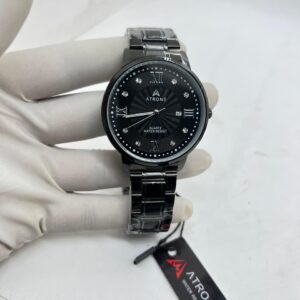 ATRONE Men’s Wrist Watch (Black Chain, Black Sunray Dial with Roman Numerals & Date) #AT08