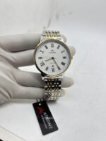 Classic Two-Tone Quartz Watch for Men – White Roman Dial Stainless Steel Bracelet