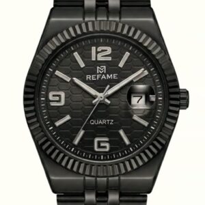 REFAME Shadow X Black Quartz Watch for Men | Black Stainless Steel Bracelet | Date Display | Analog Wrist Watch