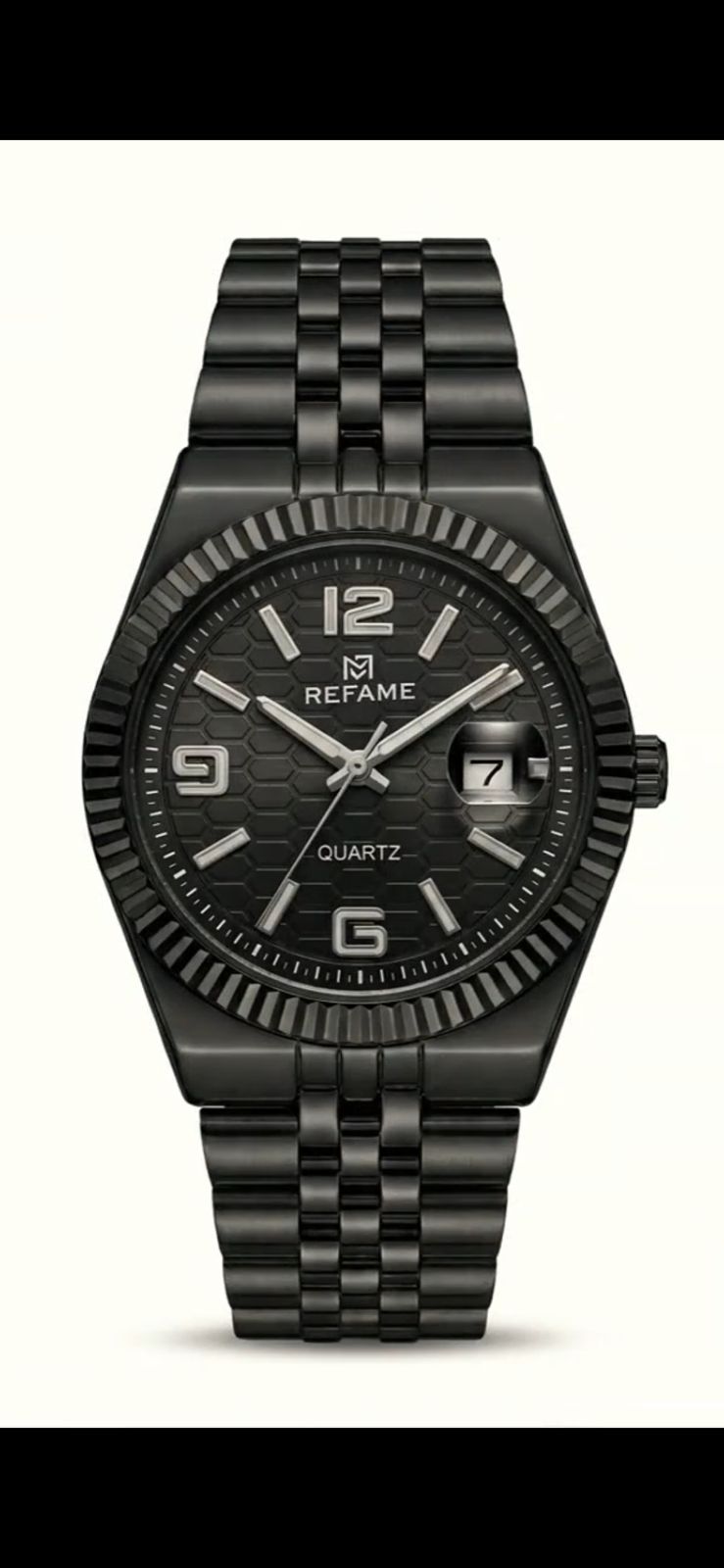 REFAME Shadow X Black Quartz Watch for Men | Black Stainless Steel Bracelet | Date Display | Analog Wrist Watch