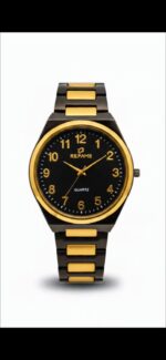REFAME Royal Eclipse Black & Gold Quartz Watch for Men | Two-Tone Stainless Steel Bracelet | Premium Analog Wrist Watch