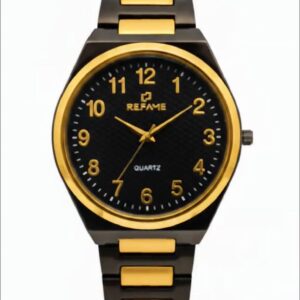 REFAME Royal Eclipse Black & Gold Quartz Watch for Men | Two-Tone Stainless Steel Bracelet | Premium Analog Wrist Watch