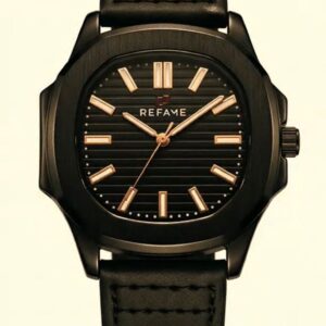REFAME Noir Classic Leather Quartz Watch for Men | White Textured Dial | Black Genuine Leather Strap | Analog Wrist Watch